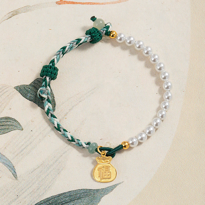 Bracelet de sagesse en argent sterling, perle Fu et jade Hetian