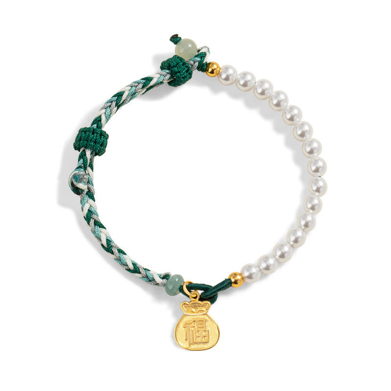 Bracelet de sagesse en argent sterling, perle Fu et jade Hetian