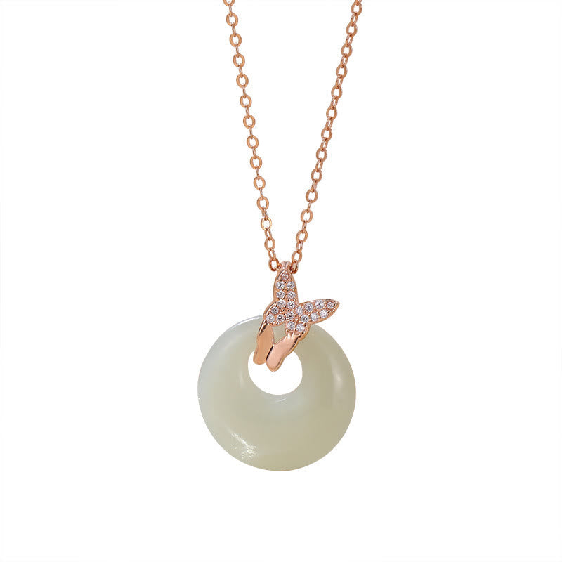 Collier porte-bonheur papillon en argent sterling et jade Hetian