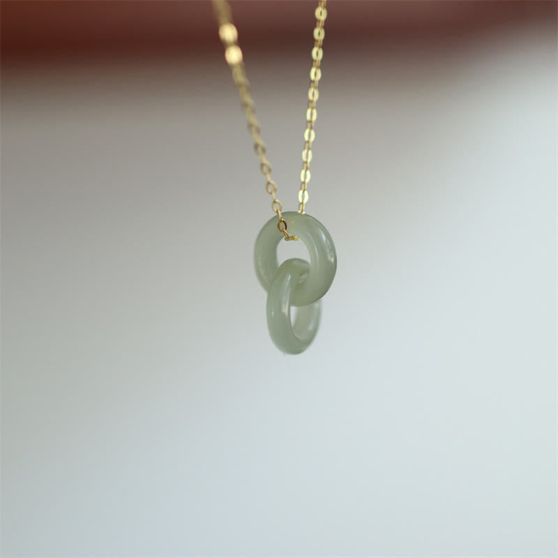 Collier en argent sterling et jade Hetian à double boucle de paix