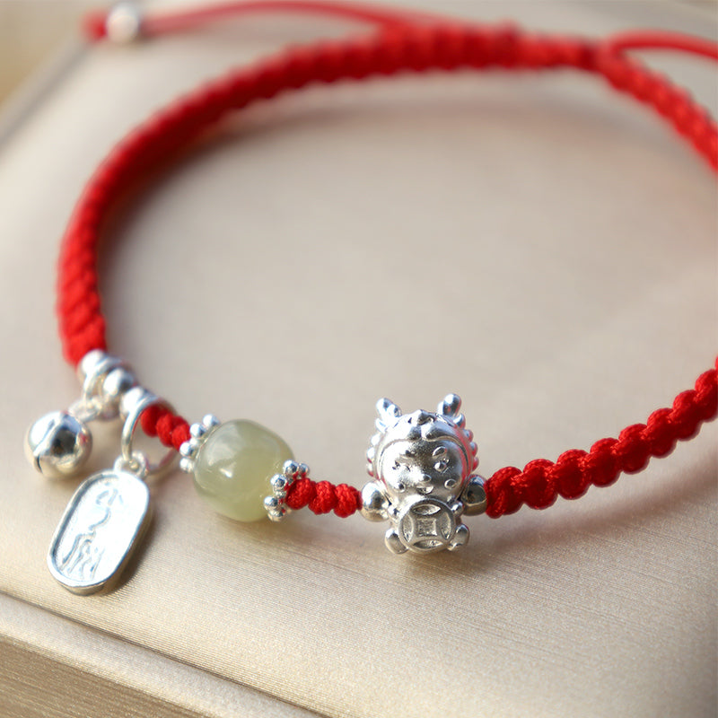 Bracelet en argent sterling avec dragon de jade Hetian pour la protection et la joie