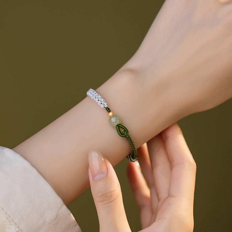Bracelet porte-bonheur en argent sterling et jade Hetian tressé