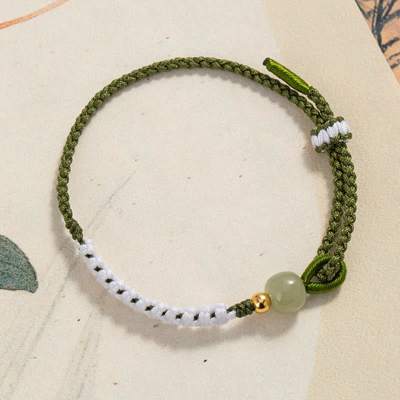 Bracelet porte-bonheur en argent sterling et jade Hetian tressé