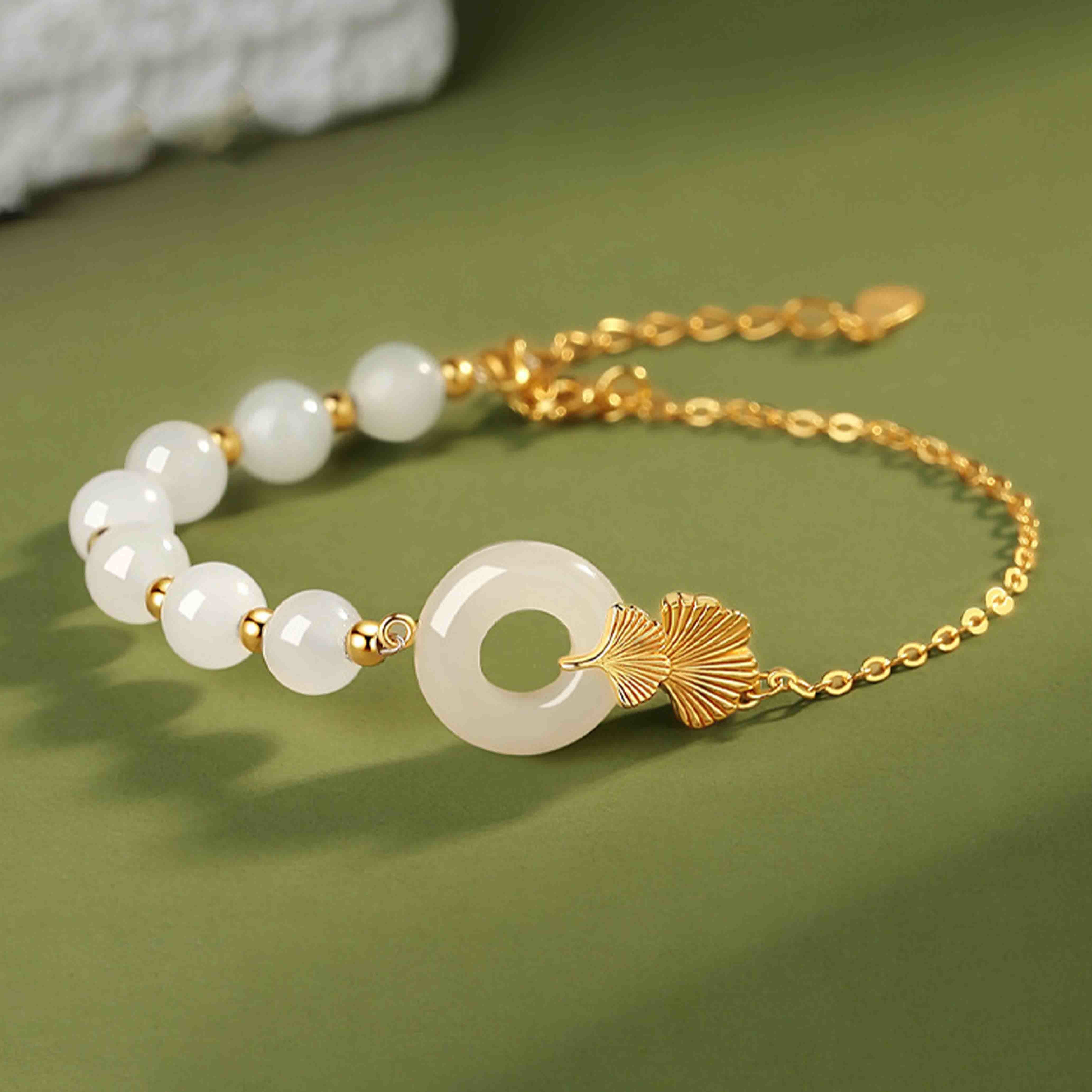 Bracelet porte-bonheur en argent sterling et jade blanc Hetian avec boucle de paix