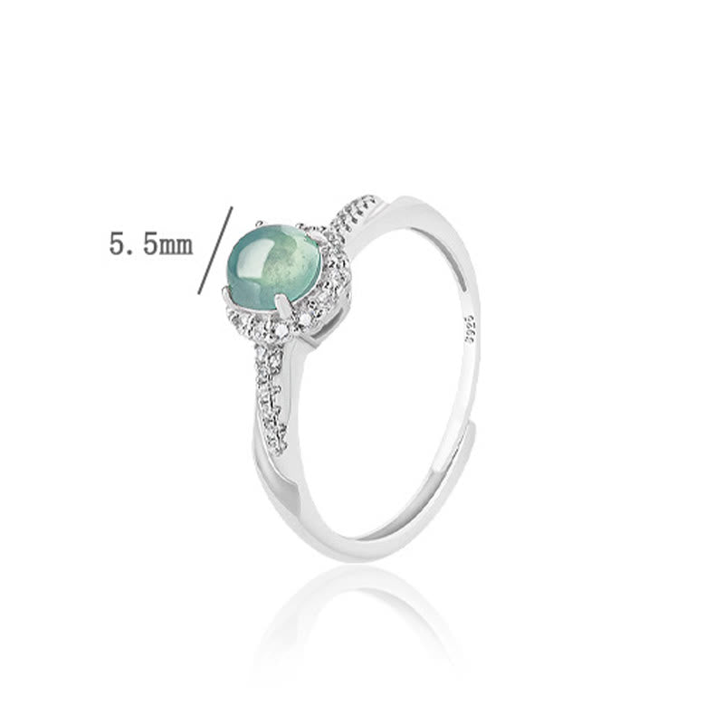 Bague ajustable en argent sterling et jade pour la prospérité