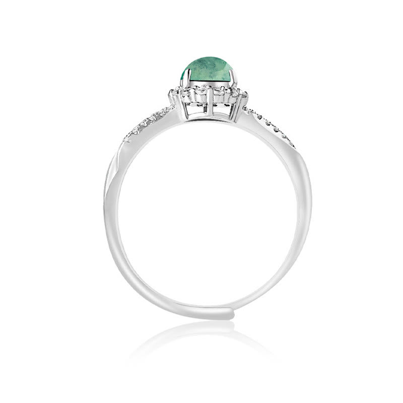 Bague ajustable en argent sterling et jade pour la prospérité