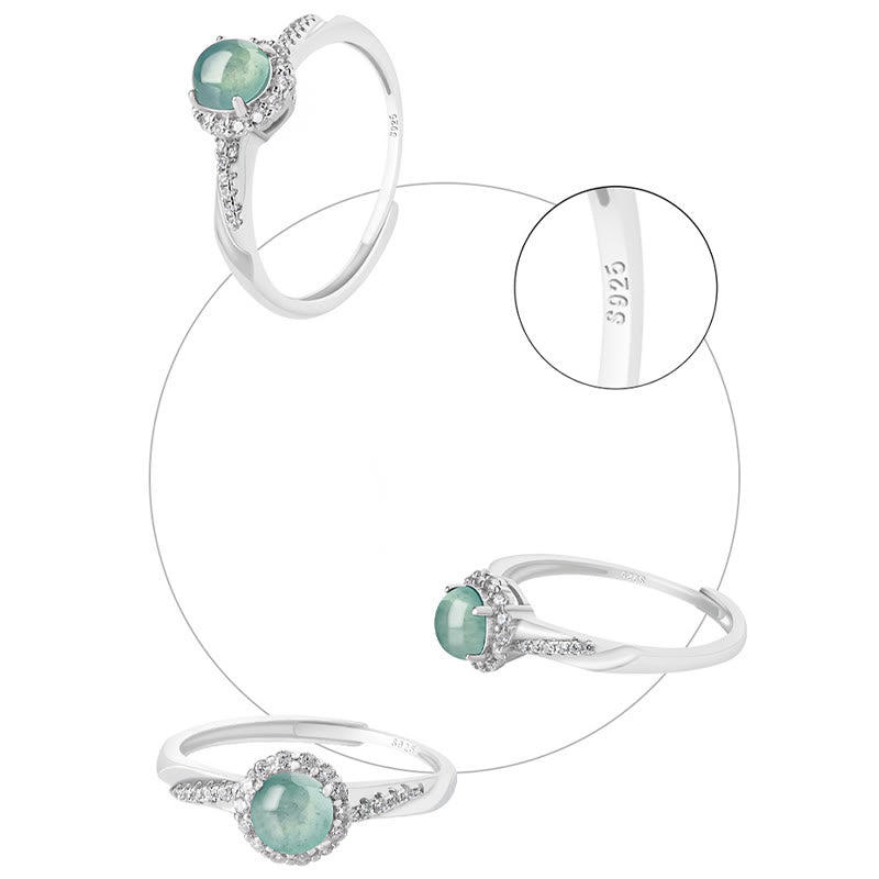 Bague ajustable en argent sterling et jade pour la prospérité