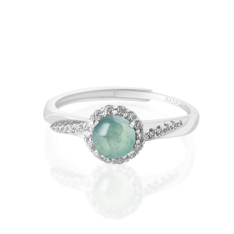 Bague ajustable en argent sterling et jade pour la prospérité