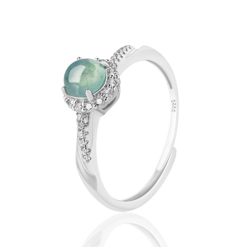 Bague ajustable en argent sterling et jade pour la prospérité