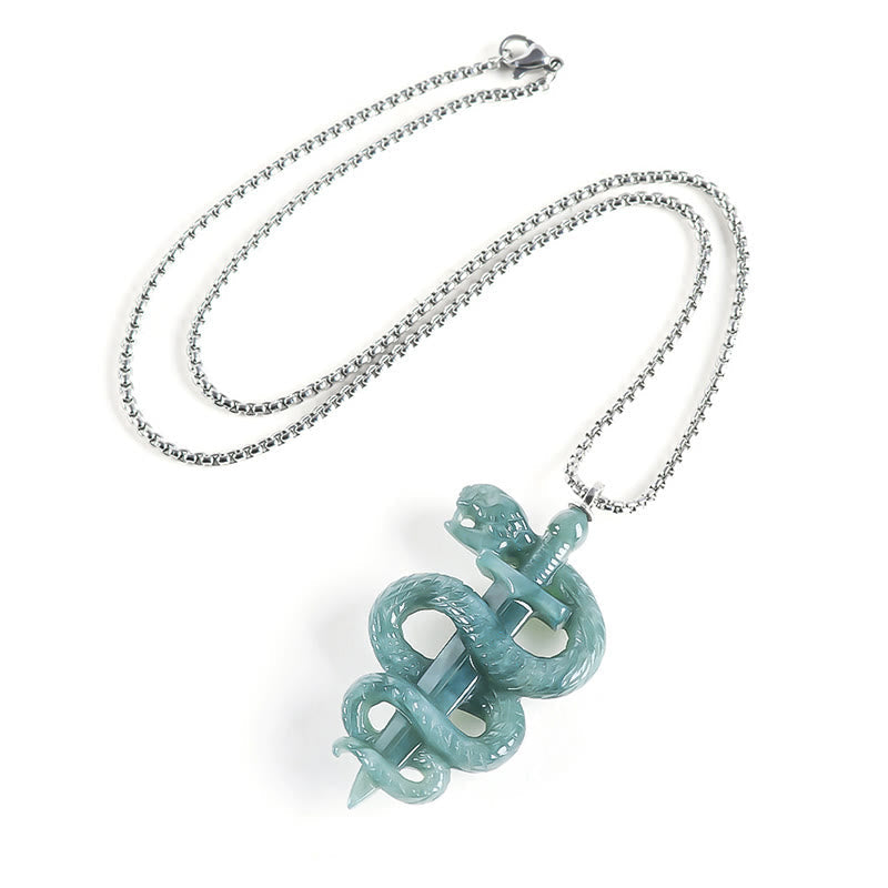 Collier épée serpent en argent sterling et jade pour la chance et la protection