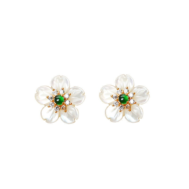 Boucles d'oreilles en argent sterling, jade et fleur de Tridacna