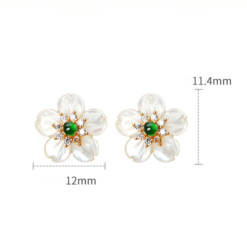 Boucles d'oreilles en argent sterling, jade et fleur de Tridacna