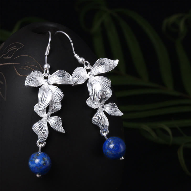 Boucles d'oreilles pendantes en argent sterling avec fleur de lazurite