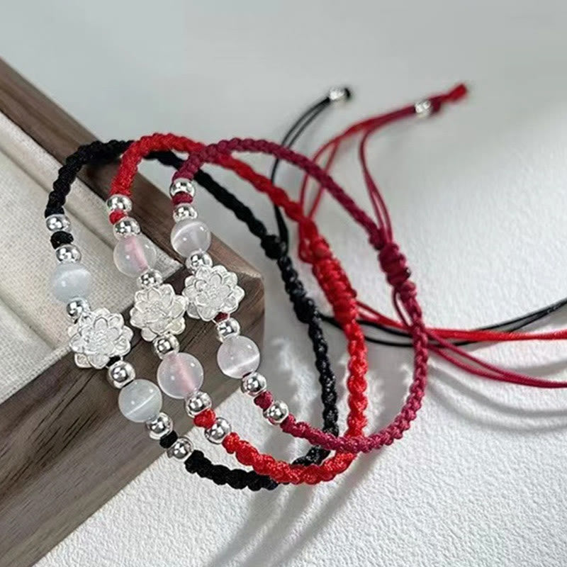 Bracelet de protection œil de chat en argent sterling avec lotus