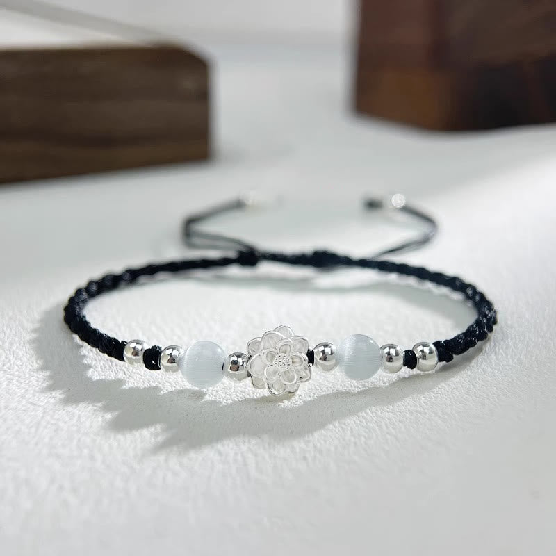 Bracelet de protection œil de chat en argent sterling avec lotus