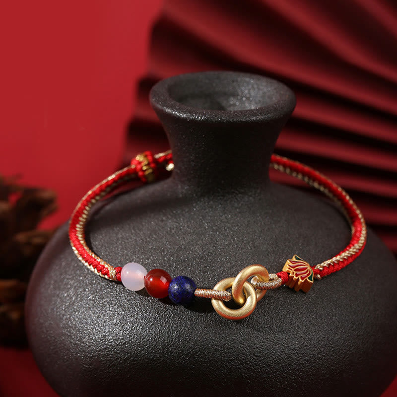 Bracelet en argent sterling avec boucle de paix et lotus pour la protection