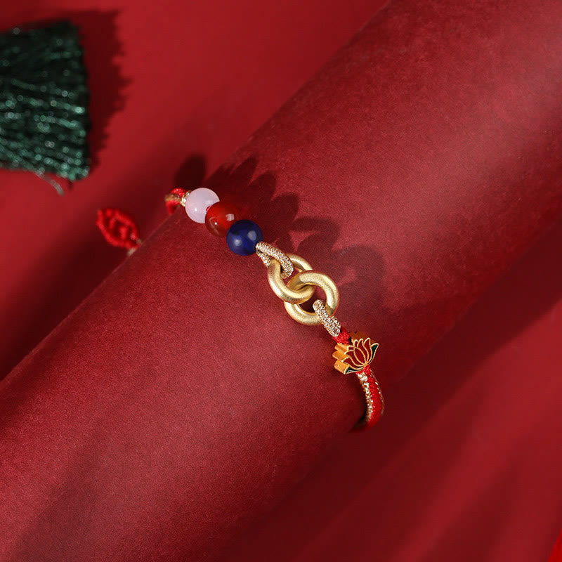 Bracelet en argent sterling avec boucle de paix et lotus pour la protection