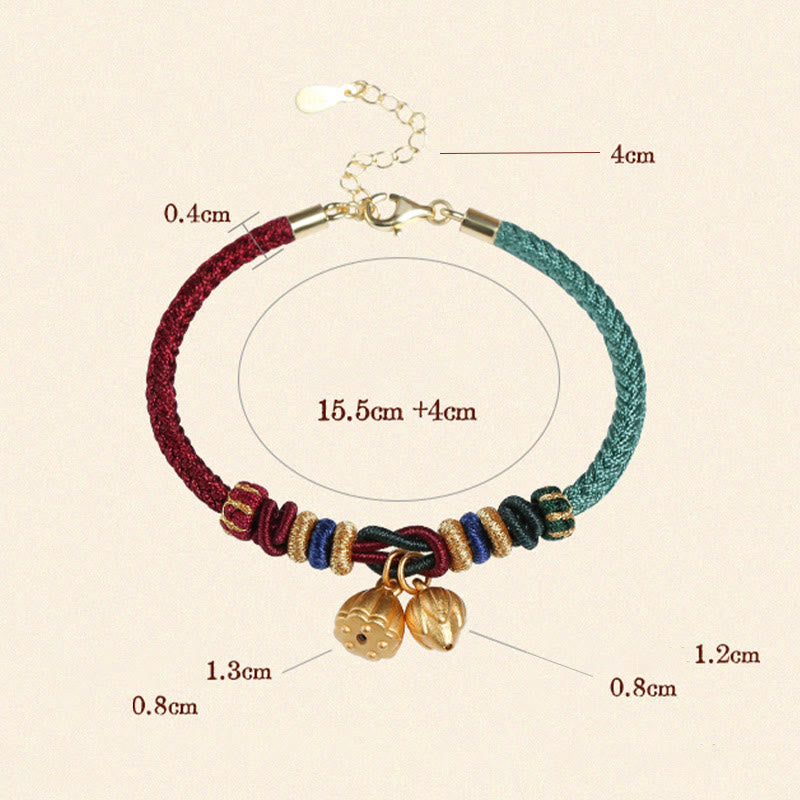 Bracelet en argent sterling avec cordon rouge et vert et gousse de lotus