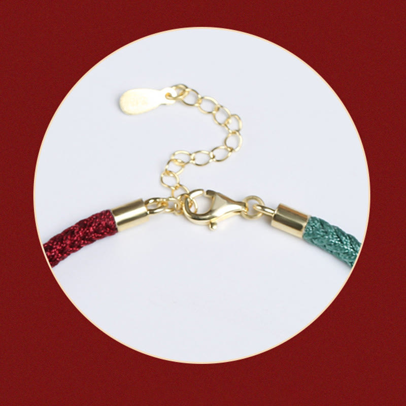 Bracelet en argent sterling avec cordon rouge et vert et gousse de lotus
