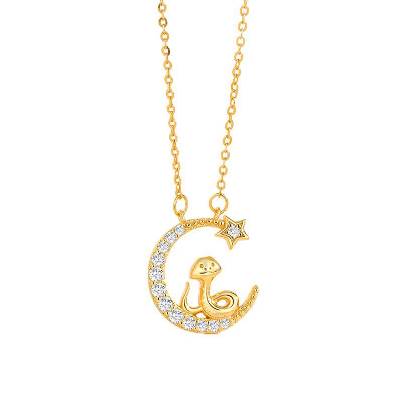 Pendentif serpent lune en argent sterling avec zircone pour bénédiction