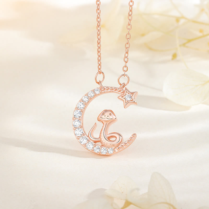 Pendentif serpent lune en argent sterling avec zircone pour bénédiction