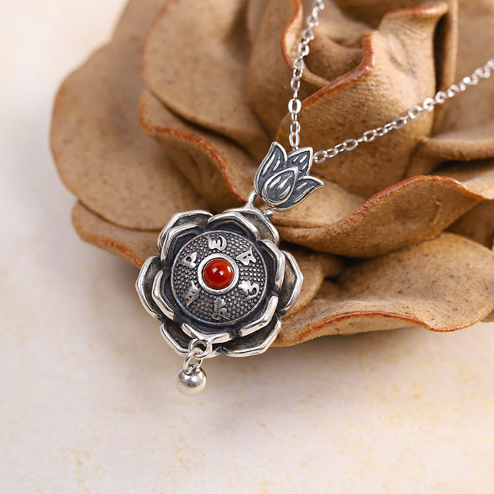 Ensemble collier et boucles d'oreilles Lotus Om Mani Padme Hum en argent sterling