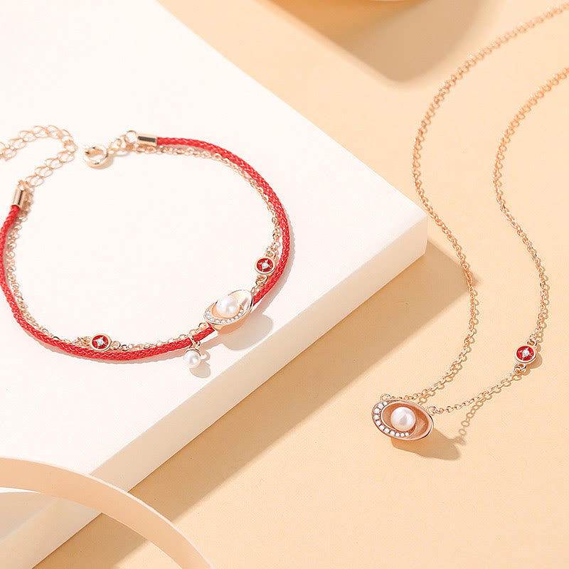 Ensemble collier en argent sterling, perles et cuivre, pièces de monnaie et bracelet en corde rouge