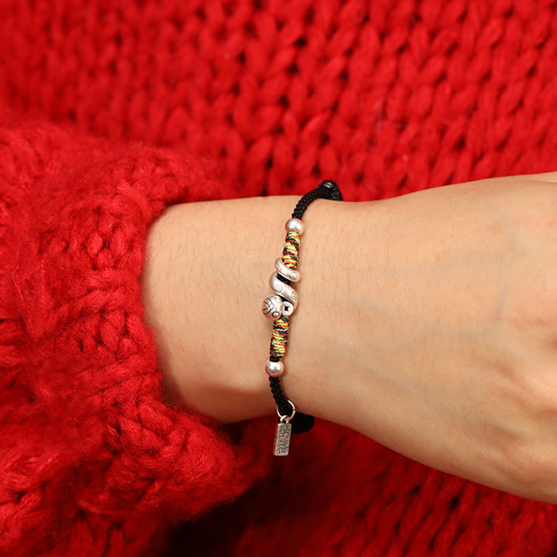 Bracelet en argent sterling avec serpent et personnage Fu