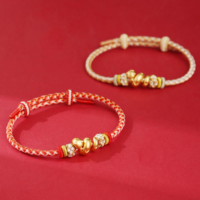 Bracelet porte-bonheur en argent sterling avec motif serpent dégradé de rouge