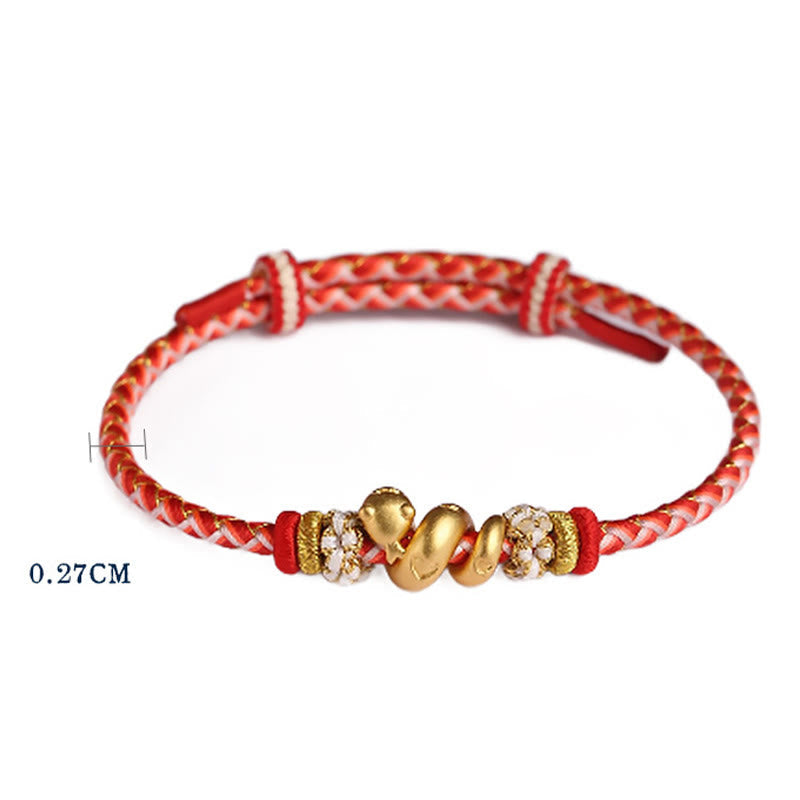 Bracelet porte-bonheur en argent sterling avec motif serpent dégradé de rouge