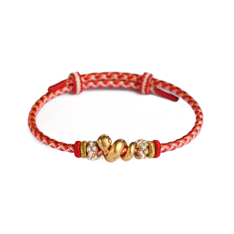 Bracelet porte-bonheur en argent sterling avec motif serpent dégradé de rouge