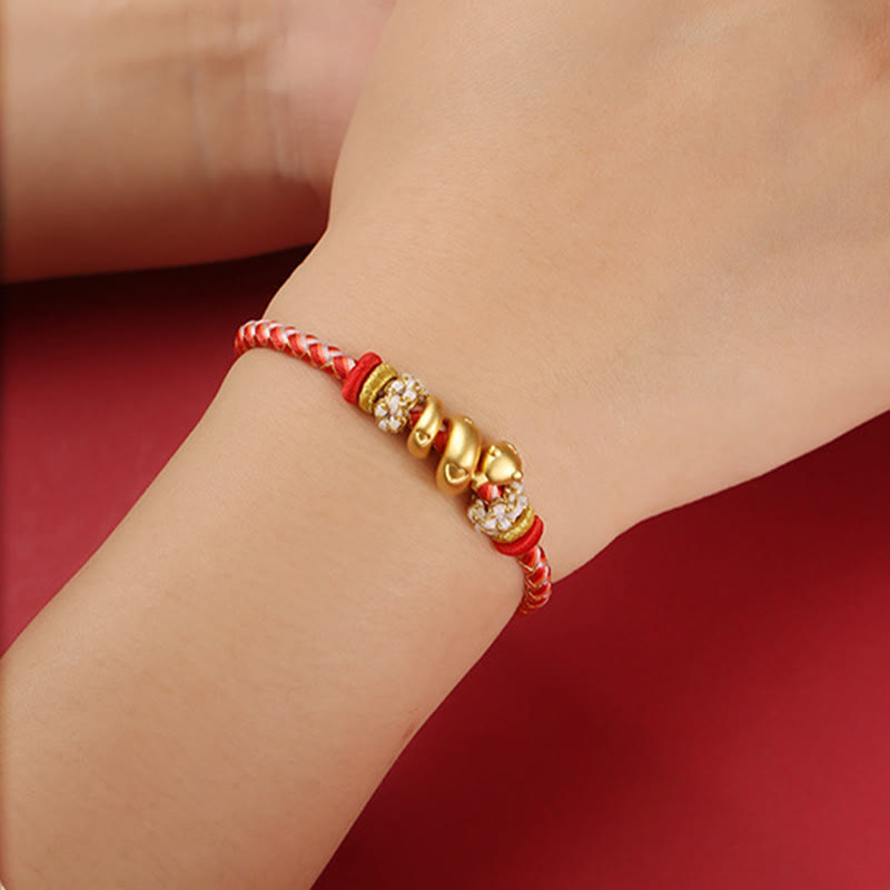 Bracelet porte-bonheur en argent sterling avec motif serpent dégradé de rouge