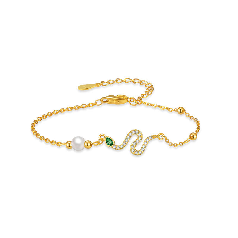 Bracelet porte-bonheur en argent sterling et perles serpent