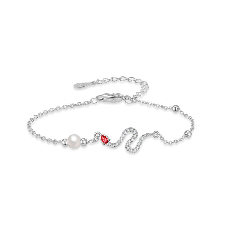 Bracelet porte-bonheur en argent sterling et perles serpent