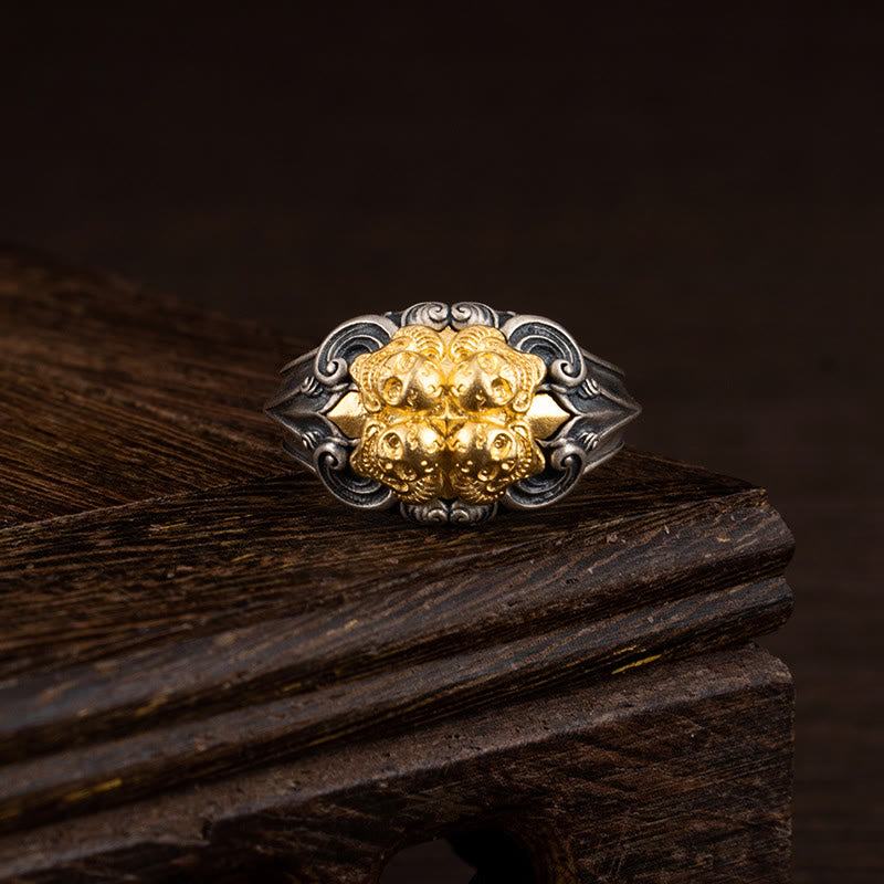 Bague de protection réglable en argent sterling avec tête de mort tibétaine