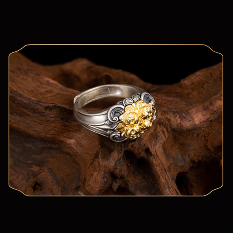 Bague de protection réglable en argent sterling avec tête de mort tibétaine