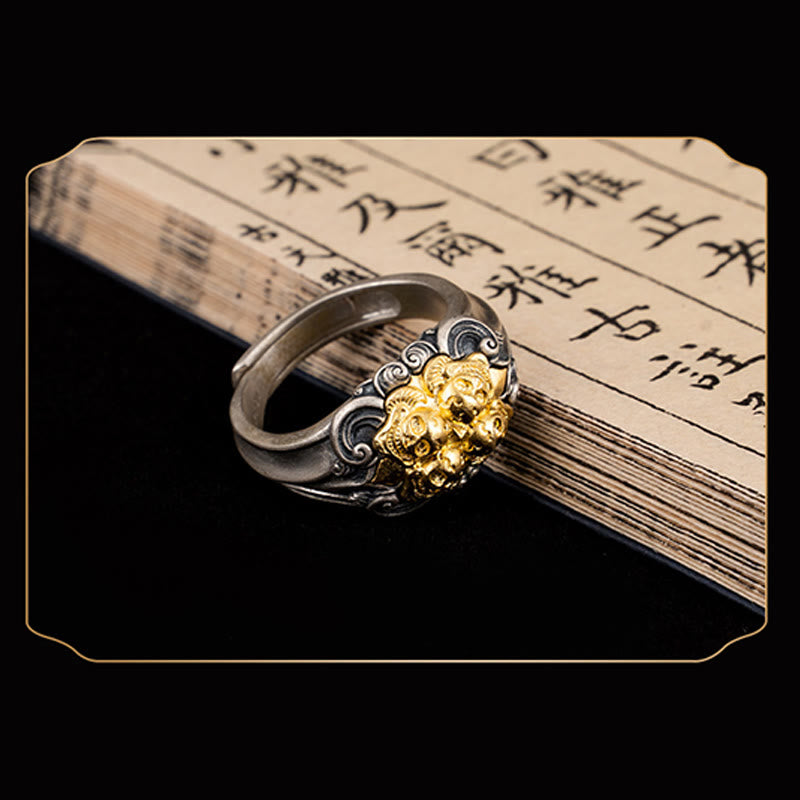 Bague de protection réglable en argent sterling avec tête de mort tibétaine