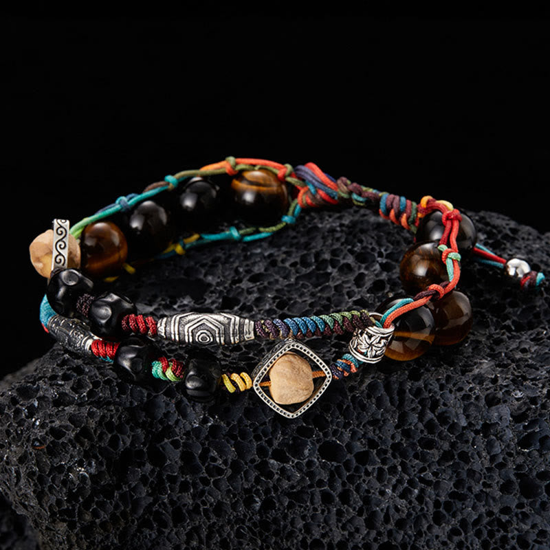 Bracelet courage en argent sterling œil de tigre fait main Bodhi Seed