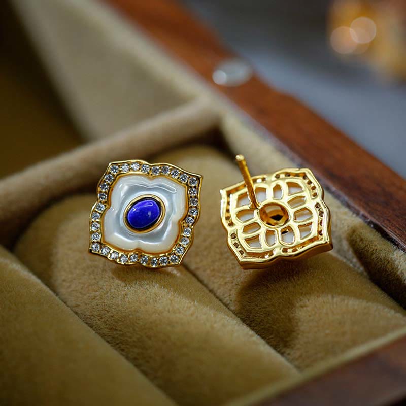 Ensemble collier et boucles d'oreilles spirituels en argent sterling et lazurite Tridacna