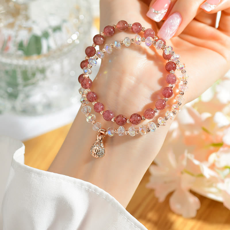 Bracelet énergétique en quartz fraise et quartz clair pour la positivité