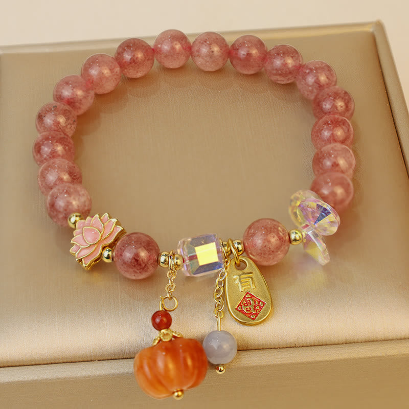 Bracelet spirituel positif avec breloque Fu en quartz fraise