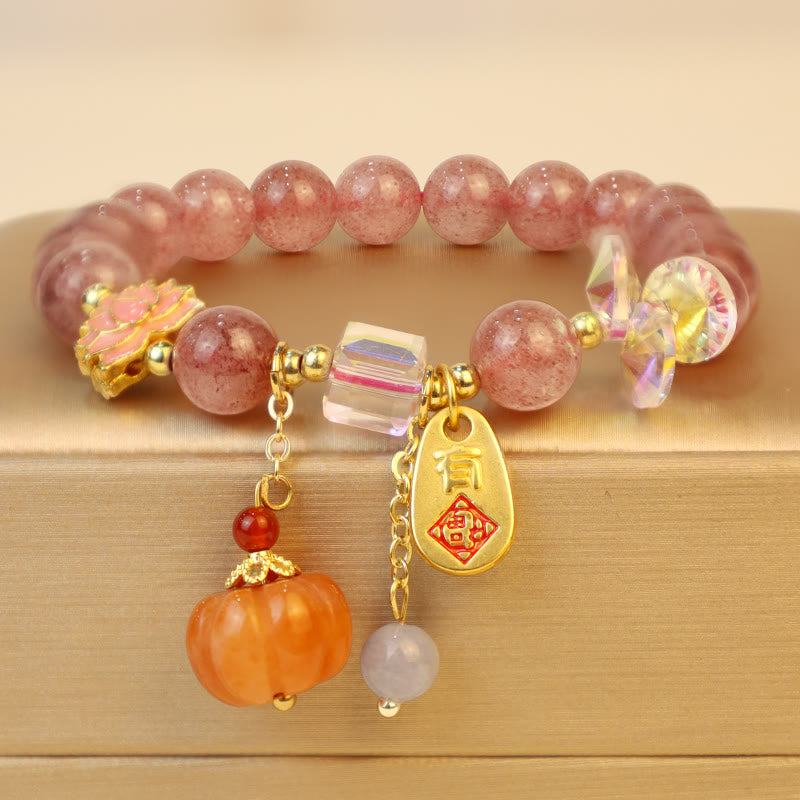 Bracelet spirituel positif avec breloque Fu en quartz fraise