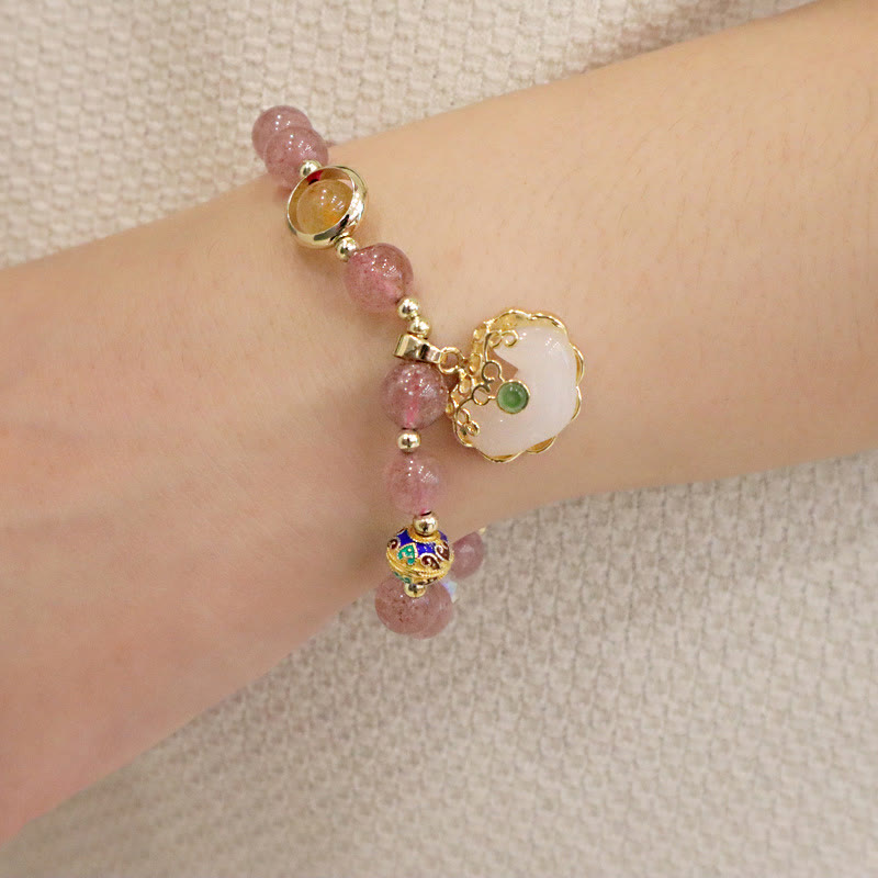Bracelet de guérison en quartz fraise avec breloque cadenas chinois