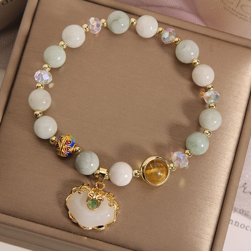 Bracelet de guérison en quartz fraise avec breloque cadenas chinois