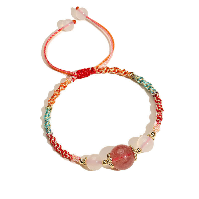 Bracelet de guérison en quartz fraise avec cristal rose et agate blanche 12 mm