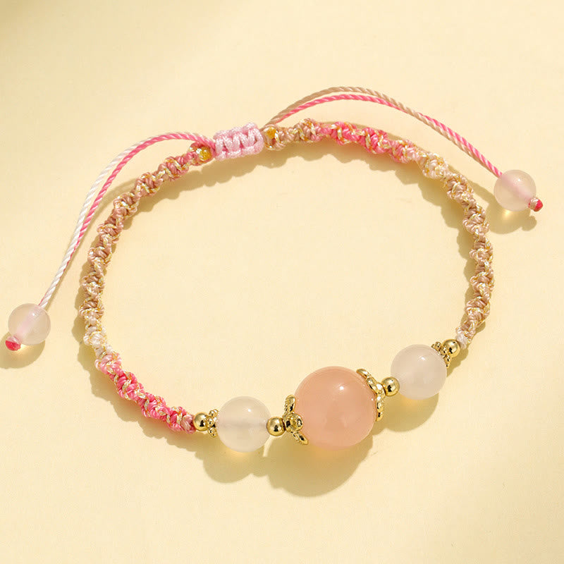 Bracelet de guérison en quartz fraise avec cristal rose et agate blanche 12 mm