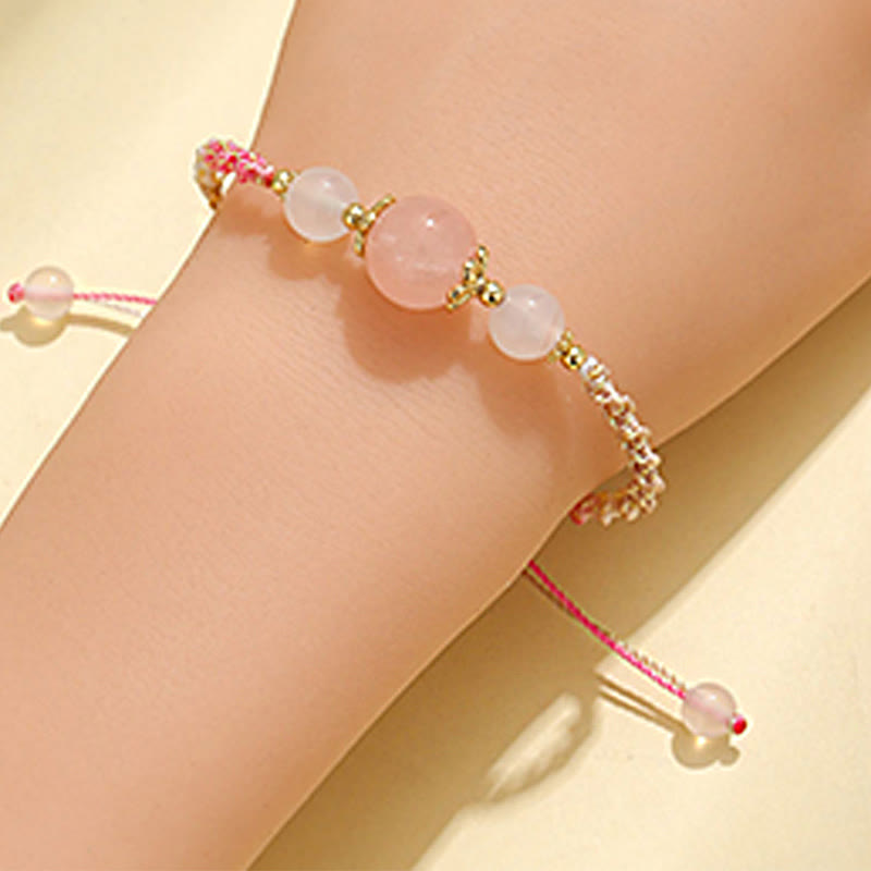 Bracelet de guérison en quartz fraise avec cristal rose et agate blanche 12 mm