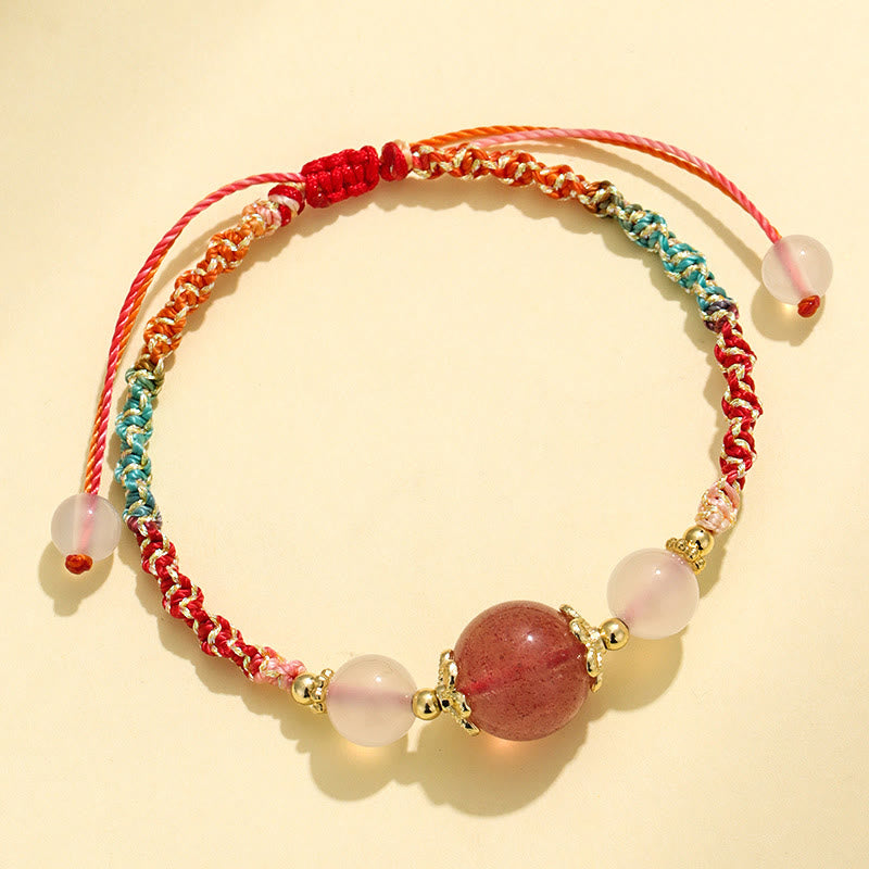 Bracelet de guérison en quartz fraise avec cristal rose et agate blanche 12 mm