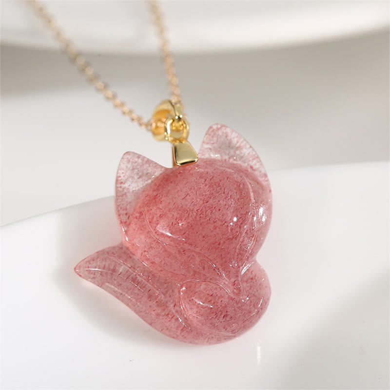 Collier de guérison en quartz fraise en argent plaqué or 14 carats