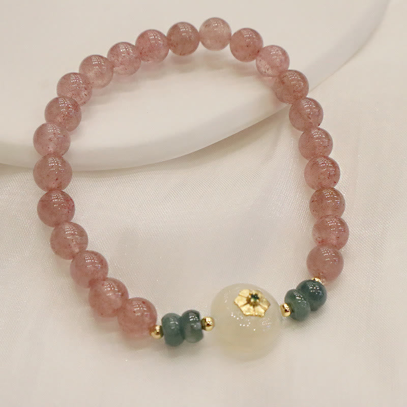 Bracelet de guérison en jade et quartz fraise pour la prospérité et l'amour